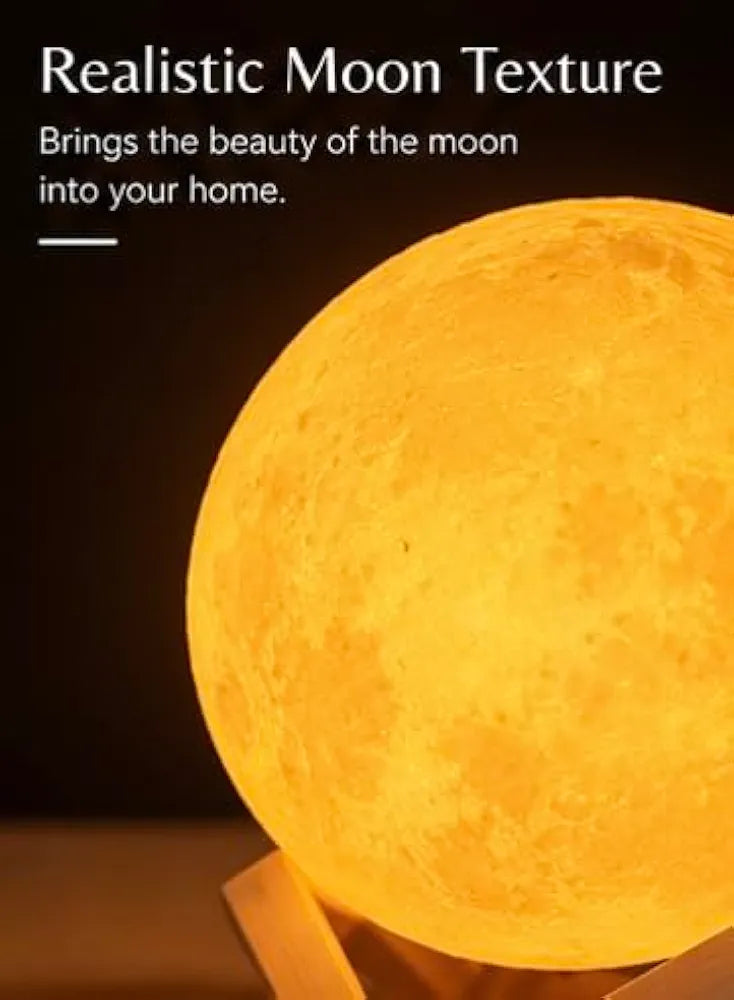 3D Moon Lamp - 10cm Portable LED Night Light with Wooden Stand