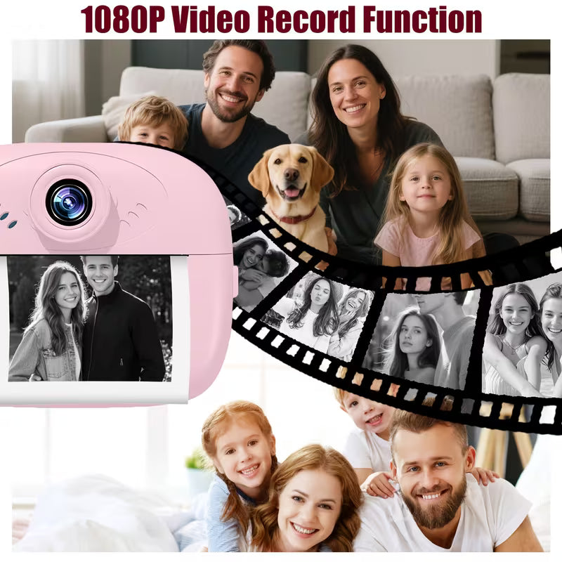 Kids DIY Instant Digital Camera - Inkless Thermal Photo Printer with Markers & Video Recording