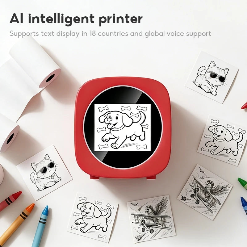 AI Smart Voice Sticker Printer - Kids Inkless Thermal Maker