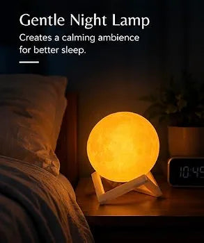 3D Moon Lamp - 10cm Portable LED Night Light with Wooden Stand