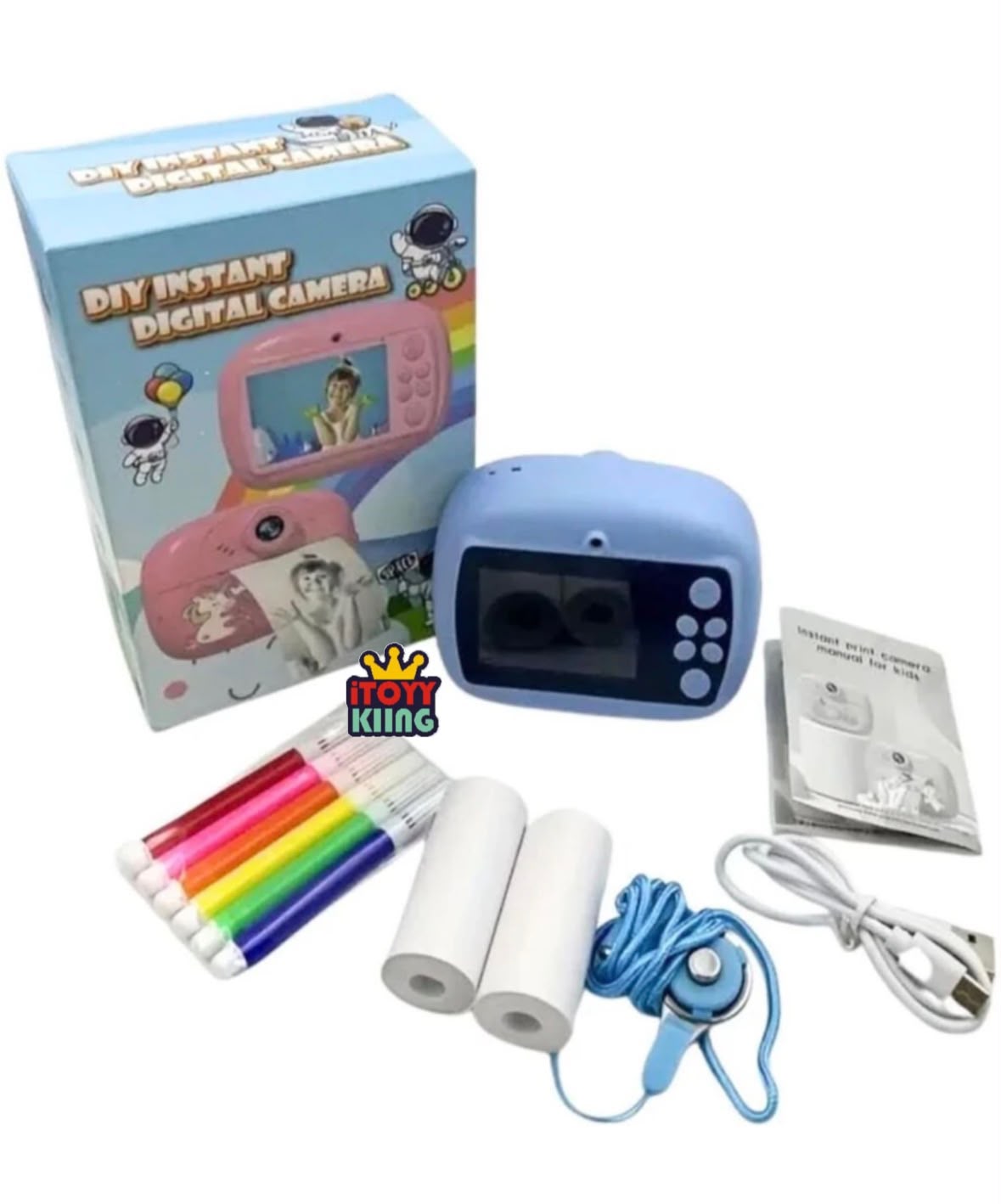 Kids DIY Instant Digital Camera - Inkless Thermal Photo Printer with Markers & Video Recording